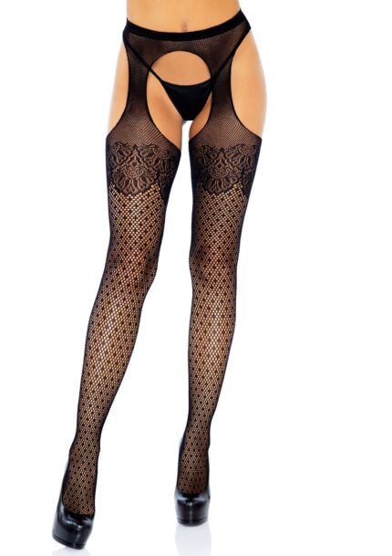 Polka Dot Fishnet Suspender Hose